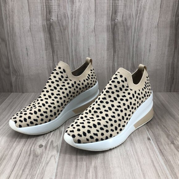 Gianni Bini Beige and Black Leopard Knit Slip-On Wedge Sneakers - Picture 4 of 11